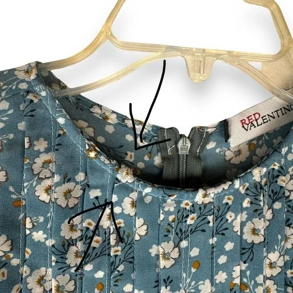 Red Valentino Blue Floral Midi Dress Womens Size Small Peasant Milkmaid Prairie